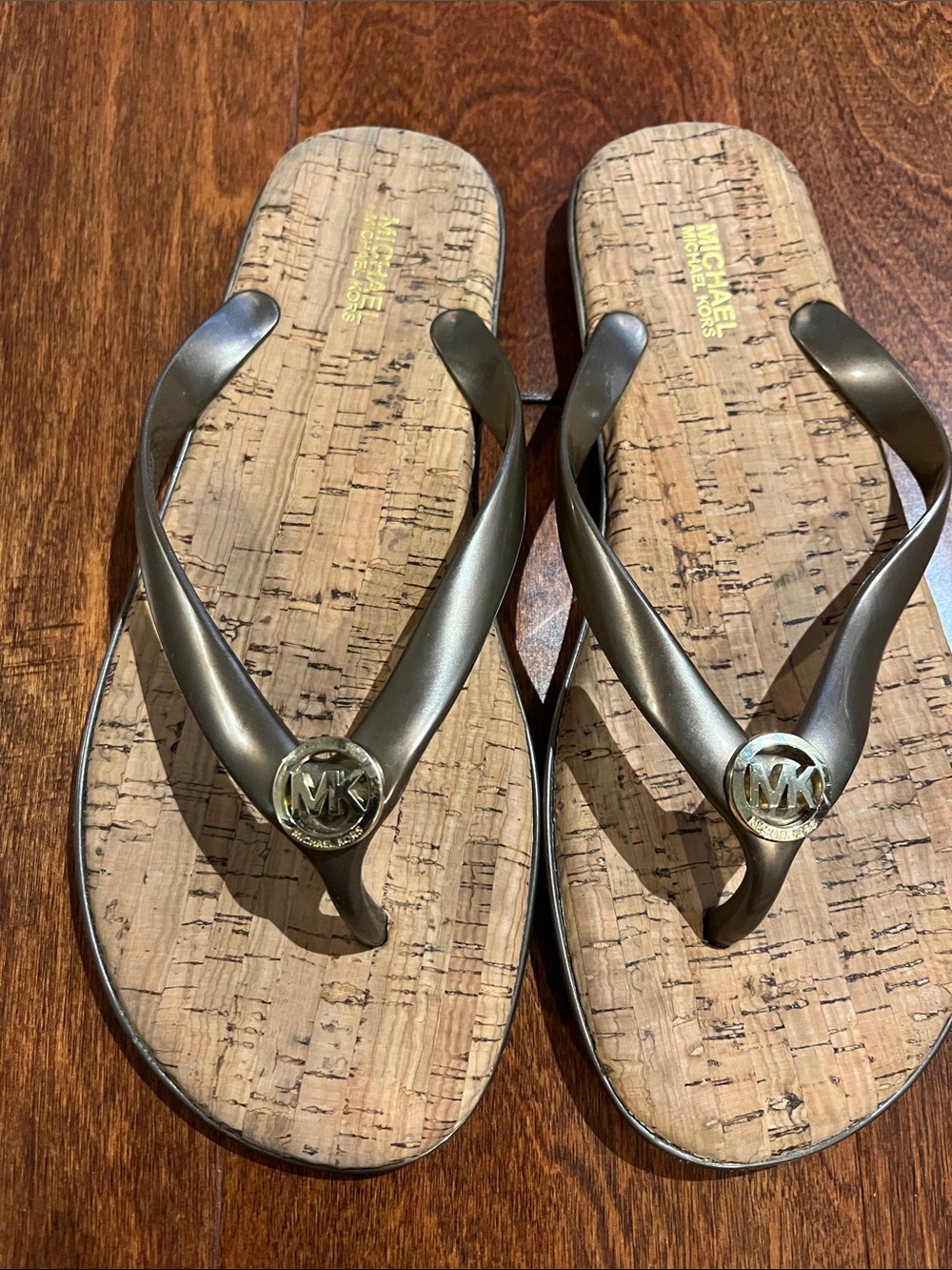 Michael Kors Metallic Bronze Cork-Top Thong Sandals